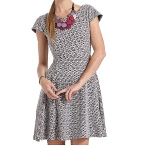 Maeve By Anthropologie Black White Geo Print A-Line Cap Sleeve Dress; Size XS
